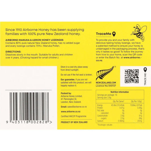 愛維寶 - 麥蘆卡 70+ 蜂蜜檸檬喉糖 (16粒裝)